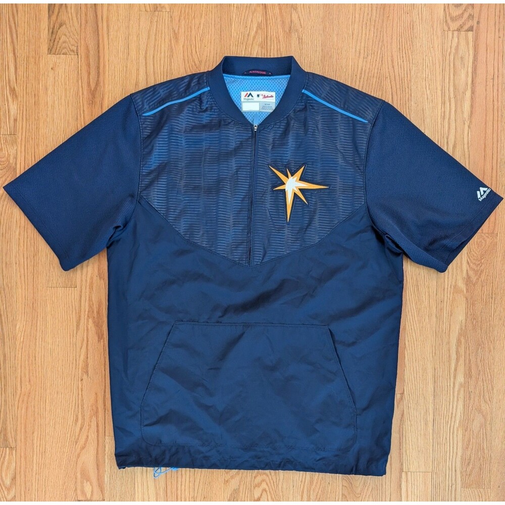 Majestic Tampa Bay Rays Warm Up Jacket Men Small Coaching 1/4 Zip Vented Run Big